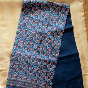 GENTS SCARF GEOMETRIC ART Navy SILK/Wool DOUBLE MEN'S